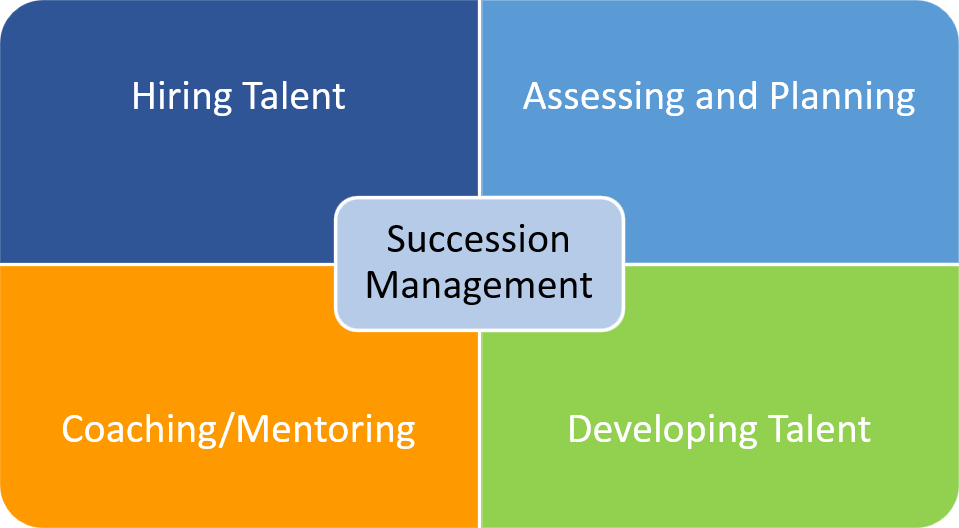 Succession management includes hiring the talent, assessing and planning, coaching and developing talent